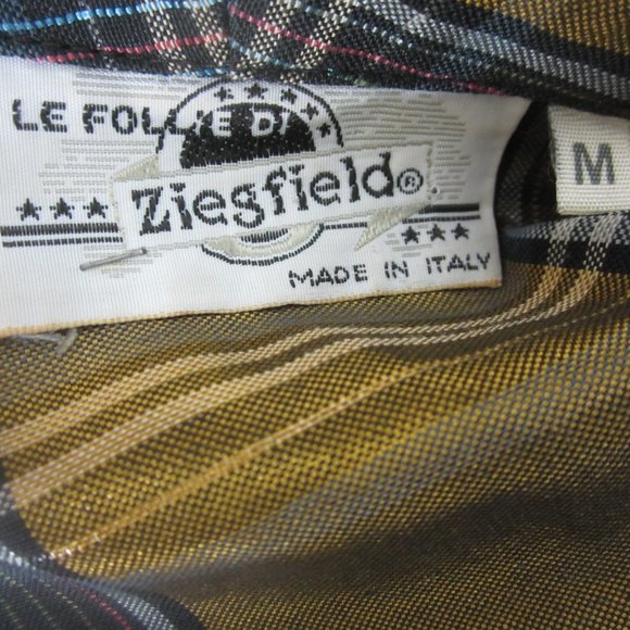 Vtg Ziegfield Le Follie Di Womens M Gold Plaid LS Blazer Jacket Oversized Italy - Picture 3 of 12